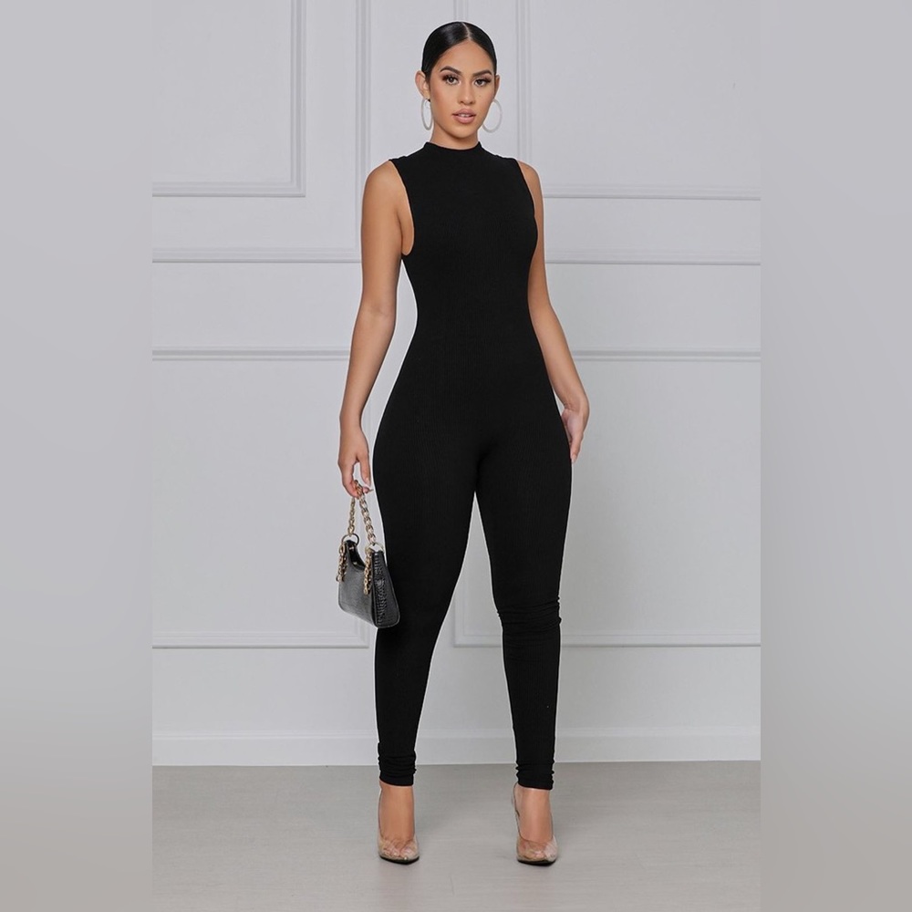 NWT It's All Good Ribbed High Neck Jumpsuit (Black)